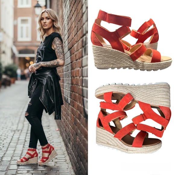 Sorel Shoes - Sorel Women’s Cameron Multi Strap Wedge Sandals in Signal Red Size 10